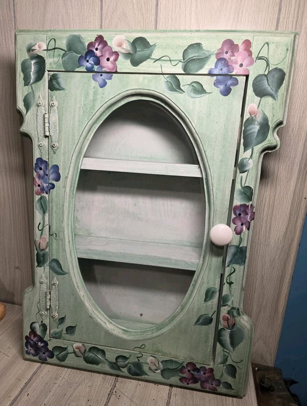 Vtg Hand Painted Floral Curio Display Cabinet Miniatures Farmhouse Cottagecore